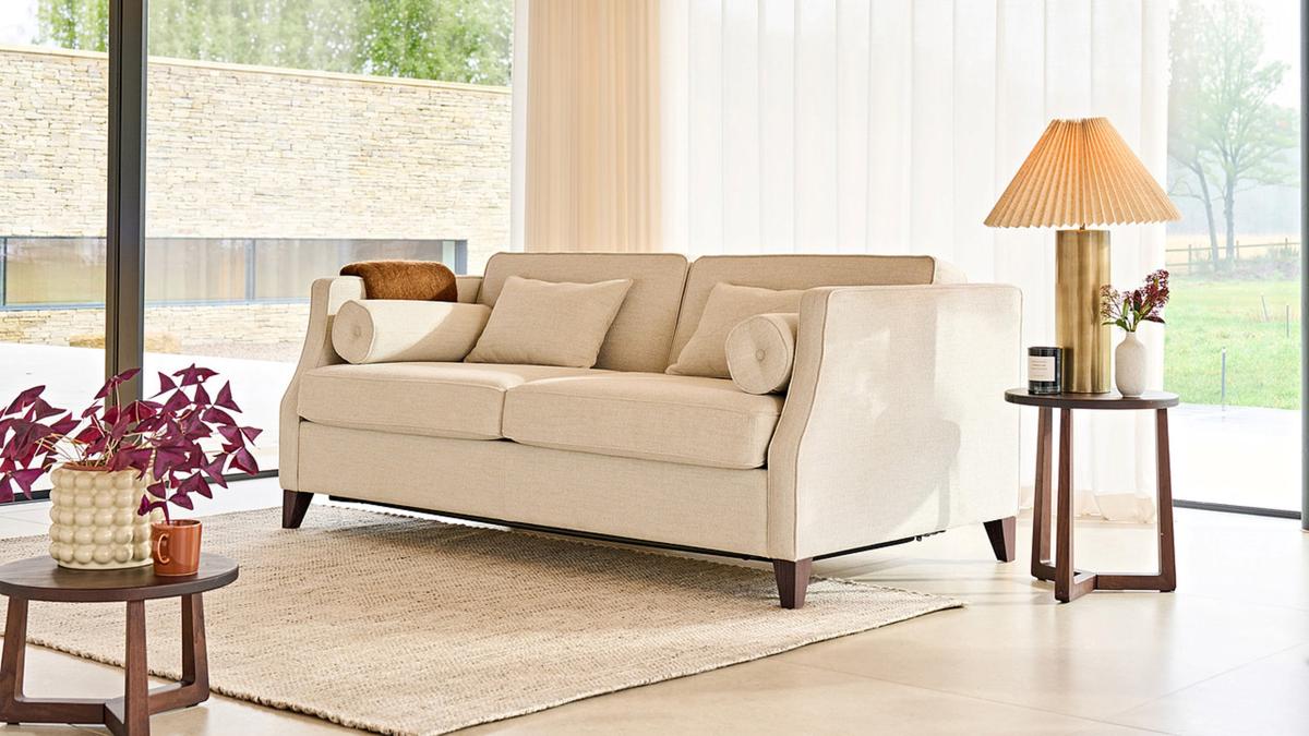 flagstone color paris sofa bed in a living room